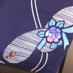 注染浴衣★紺地バラ柄★ハイティーンの画像