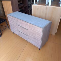 未使用訳あり 幅118 奥行39 高さ68.5cm 扉+引出しタイプ リビング 収納 LBR 扉付き ルーター収納 リビングボード 収納棚 キャビネット 引出の画像