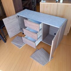 未使用訳あり 幅118 奥行39 高さ68.5cm 扉+引出しタイプ リビング 収納 LBR 扉付き ルーター収納 リビングボード 収納棚 キャビネット 引出の画像