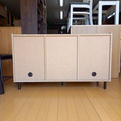 未使用訳あり 幅118 奥行39 高さ68.5cm 扉+引出しタイプ リビング 収納 LBR 扉付き ルーター収納 リビングボード 収納棚 キャビネット 引出の画像