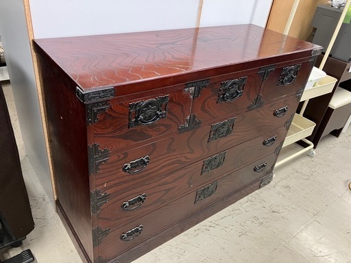 2507-144 飛鳥工芸家具 欅箪笥  4段チェスト キズ汚れ有り