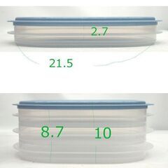 使用感少なめ タッパーウェア フライアンドスタックメイト 三段容器 800ml　蓋25.5×16.5 ブルー/青×半透明 ☆ PayPay(ペイペイ)決済可能 ☆ 札幌市 豊平区 平岸 平岸店の画像