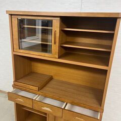 未使用　美品　食器棚　幅120　高さ180　ナチュラル　オープンボード　引出　レンジ台　引出し　棚　コンセント付き　大量収納　引戸　茶色の画像