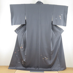 付下げ 刺繍 日本玩具文様 袷 広衿 灰色 正絹 仕立て上がり着...