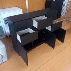 薄型カウンター下収納 黒　試作品 キャビネット 完成品 日本製 スタイリッシュブラックの画像