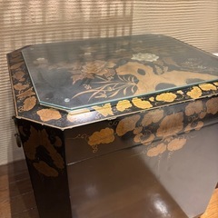 金時絵箱漆器木製花鳥図柄 唐獅子図柄の画像