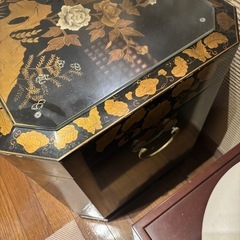 金時絵箱漆器木製花鳥図柄 唐獅子図柄の画像