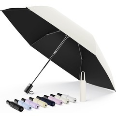 【新品未使用】① 日傘【現役皮膚科医監修 JIS認証＆段階収納】UVカット100遮光遮熱 UV0 折り畳み傘【業界初！安全式自動開閉＆Radi-Cool反射冷却】折りたたみ傘 大きい超軽量 熱中症対策 肌を守る おりたたみ傘 晴雨兼用 耐風頑丈 携帯便利 超撥水日傘兼用雨傘 レディース/メンズ/子供/大人兼用 収納ポーチ付き 母の日 父の日 お祝い 誕生日プレゼント　　ベージュの画像
