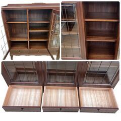 英国アンティーク木製ガラス飾り棚／食器棚 英国 イギリス オーク材 ヴィンテージ ガラス キャビネット