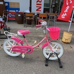 女の子向けピンク自転車 18インチ カゴ付き 補助輪なし 【こちらは店舗です。浜村鹿野温泉ICから3分 買取本舗 宮本リサイクル 営業時間9～19時 定休日水曜のみ←連絡できませんm(_ _)m】の画像