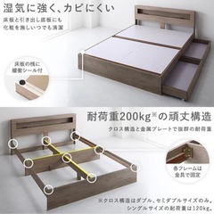 RASIK セミダブルベッドフレーム　収納付き　ホワイトの画像
