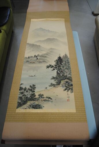 【2025秋冬新作】 1391]志峰作 風景画 新栄町 (アント) 日本画掛軸色山水共箱あり 絵画