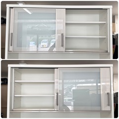 【超美品‼️】定価119,000円♪ ニトリ 120cm幅キッチンボード(ポスティア120KB) 食器棚 収納家具 艶あり木目調ホワイト♪の画像