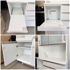 【超美品‼️】定価119,000円♪ ニトリ 120cm幅キッチンボード(ポスティア120KB) 食器棚 収納家具 艶あり木目調ホワイト♪の画像