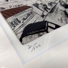山岡康子 「Cafe’ Des 2 Moulins」 版画 2/100 HL-0869A 絵画 真作 美術品 額装付き 風景画 カフェ 札幌市 中央区 南12条の画像
