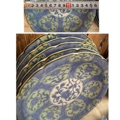 昭和レトロ♪美濃焼 緑彩間取花 中皿・小皿・箸置き5組セットの画像