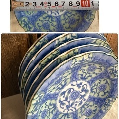 昭和レトロ♪美濃焼 緑彩間取花 中皿・小皿・箸置き5組セットの画像