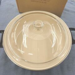 未使用保管品 カルガモランド ホーロー両手鍋 24㎝ 3.1L ガラス蓋 レトロ KARUGAMO LAND ナベ 札幌 西岡店の画像