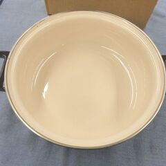 未使用保管品 カルガモランド ホーロー両手鍋 24㎝ 3.1L ガラス蓋 レトロ KARUGAMO LAND ナベ 札幌 西岡店の画像