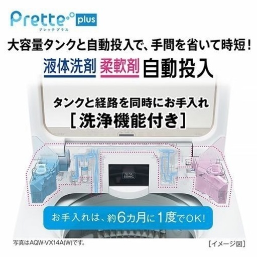 早い者勝ち！7/23までの受付！美品！AQUA AQW-VX14N(W) 全自動洗濯機 上開き 洗濯14kg 乾燥3.5kg 簡易乾燥 ホワイト
