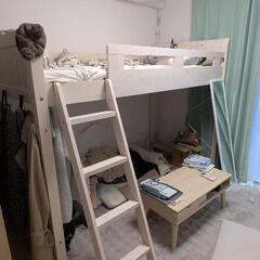 頑丈ロフトベッド poplar ポプラ 木製 シングル コンセント 宮付き (ミドルタイプ, ホワイトウォッシュ)の画像