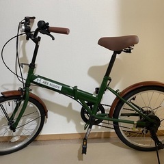 【取引中】【使用歴2ヶ月】折りたたみ自転車 20インチ グリーン シマノ 6段変速 カギ ライト カゴの画像