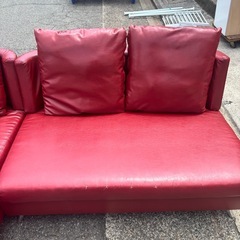 🉐カウチソファーセット　赤　L字ソファ　レッド　3人掛け　三人掛けの画像