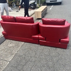 🉐カウチソファーセット　赤　L字ソファ　レッド　3人掛け　三人掛けの画像