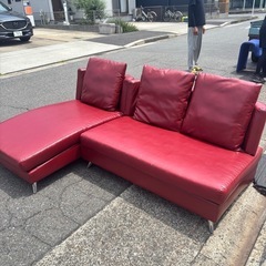 🉐カウチソファーセット　赤　L字ソファ　レッド　3人掛け　三人掛けの画像