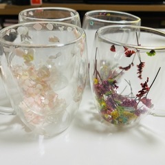 お話中 新品 ドライフラワー入り ダブルウォールグラス 350m...