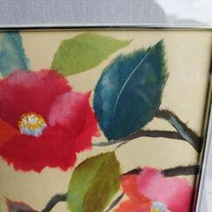 額入り椿のちぎり絵の画像