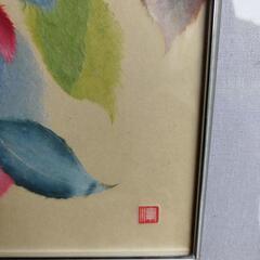額入り椿のちぎり絵の画像