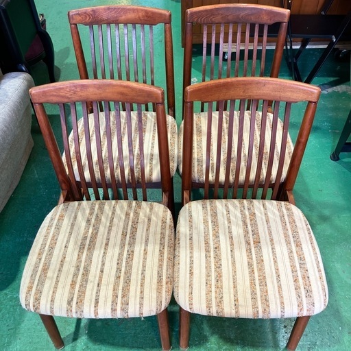 【松田家具/アンティーク】ヴィンテージ　四脚セット　ビンテージ　ダイニングテーブル　ダイニングチェア　昭和レトロ　椅子　イス【4脚セッ
