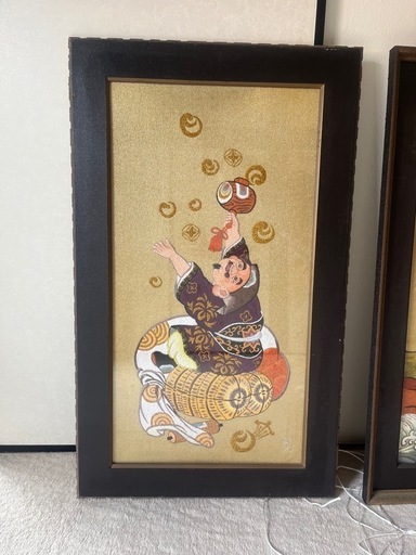 布袋様 置物 額縁 縁起物 刺繍 布袋様 置物 額縁 縁起物 刺繍