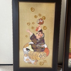 布袋様 置物 額縁 縁起物 刺繍