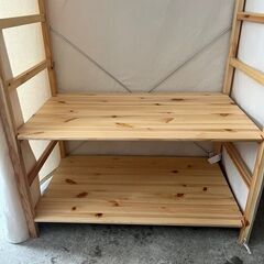 【武蔵小山店】 　配送可！　 追加棚2枚付き(計5枚)　無印良品 MUJI パイン材 ユニットシェルフ　ワードローブ 布カバー 付きクローゼット ハンガーラック 木製ラック シンプル家具 衣類収納 天然木 無垢材 収納家具 木製ワードローブ 北欧風家具 ナチュラルインテリア 無印 棚板 高さ調整可能 棚板5枚　シェルフ　ラック　棚　オープンシェルフ　の画像