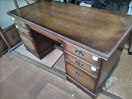 木製クラシックデスク 社長机 引き出し7つ