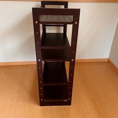 【取引予定者決定】【無料】ダークブラウンの木製ラック（3段）幅63×奥行27.5×高さ80cm／引き取り限定の画像