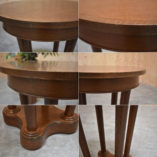 【ヤ取終了11/1】≪zyt2315ジ≫ ヴィンテージ家具 ラウンドテーブル 直径60cm オーク材 英国アンティーク調 オケージョナルテーブル/サイドテーブル/中古家具/宮城県仙台市 70704-04