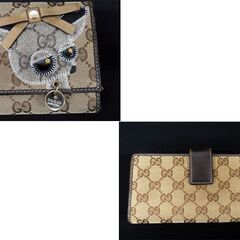 グッチ 長財布 GGキャンバス グッチョリ チワワ GUCCI ベージュｘブラウン 226154 レディース 中古 苫小牧西店の画像