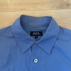 A.P.C. ブルー ストライプ 長袖シャツ ロゴ入り Mの画像