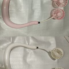 2個セット 扇風機 ネックファン 首かけ ホワイトとピンク 熱中...