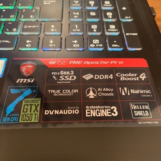 【美品】GE62 7RE Apache Pro(1013JP)/ i7 / GTX1050Ti / SSD1TB / 8GB / 動作