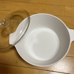 青い花柄 セラミック 両手鍋 ガラス蓋付きの画像