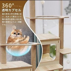 キャットタワー ハンモック 木製 スリムデザイン 天然麻紐の爪とぎ 組み立て簡単の画像