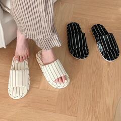 【新品未使用】スリッパ 24〜24.5cm ストライプ ルームシューズ コットンの画像