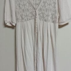 レディース　ロングカーディガン①　サイズ：M   半袖　ベージュ色の画像