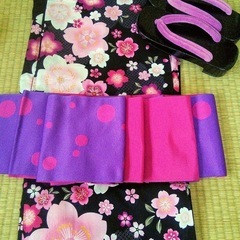 本日限定 新品　ゆったりサイズ　浴衣 レディス単品　黒地に桜　#118-01の画像