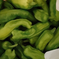 畑で採れたピーマン、長ナス、ししとうの画像