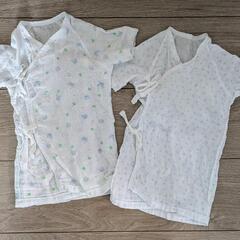 新生児 くまちゃん柄 クローバー柄 長肌着2枚セット ブルー系、ベビー服 50-60 洗濯済  の画像